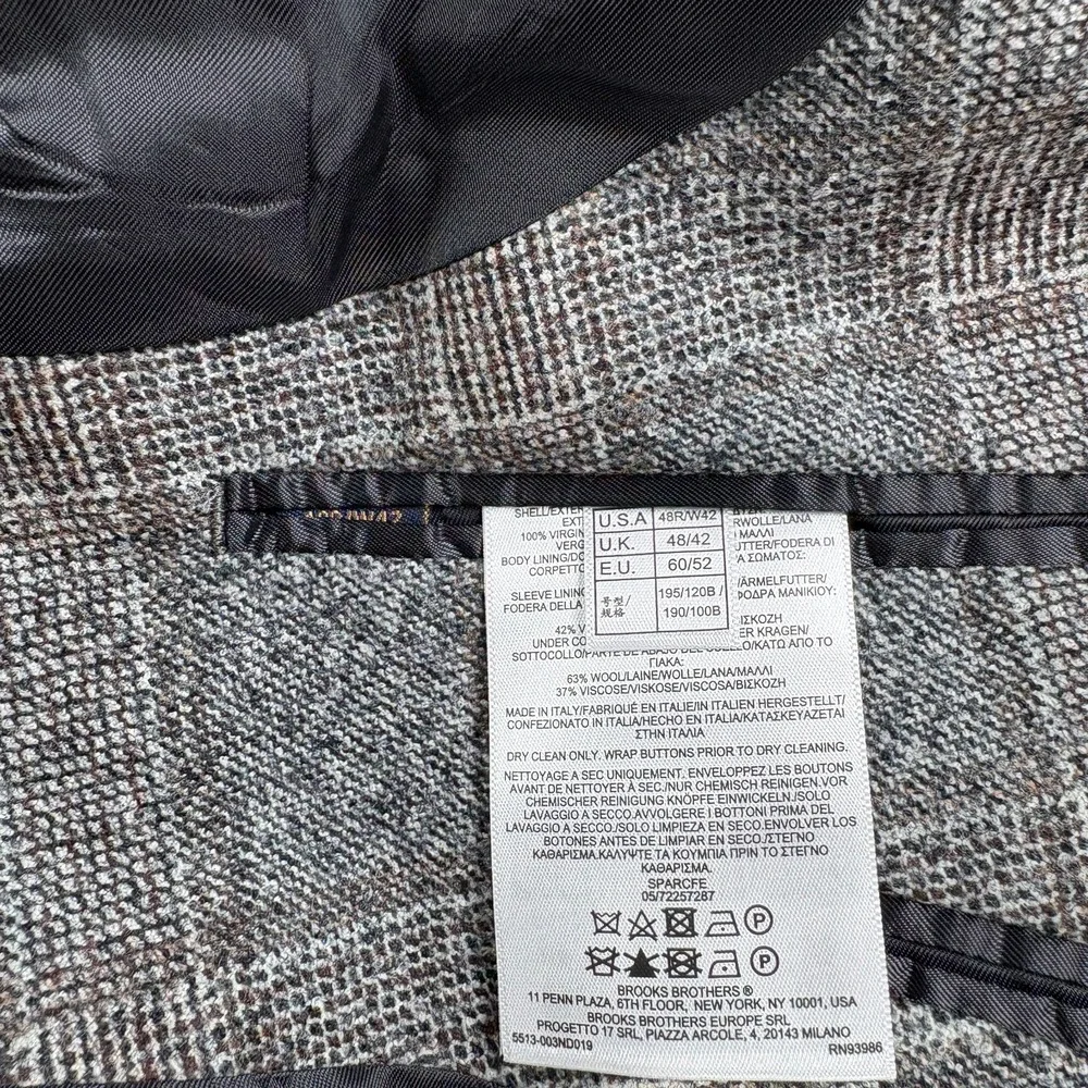 Brooks Brothers Blazer Mens 48R Gray Checkered Wool Vitale Barberis Canonico